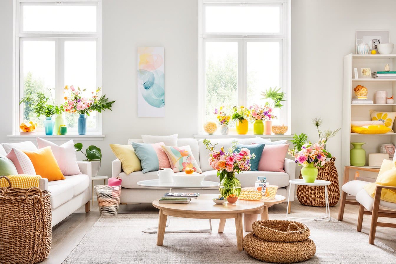 17 frische Ideen, wie Sommerdeko und kreative Dekoration das Wohnzimmer aufhellen