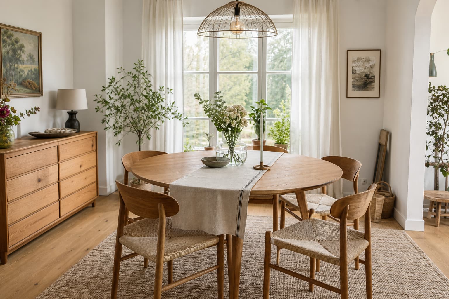 19 Esszimmer-Ideen mit rundem Holztisch aus Holz für eine warme Wohnatmosphäre