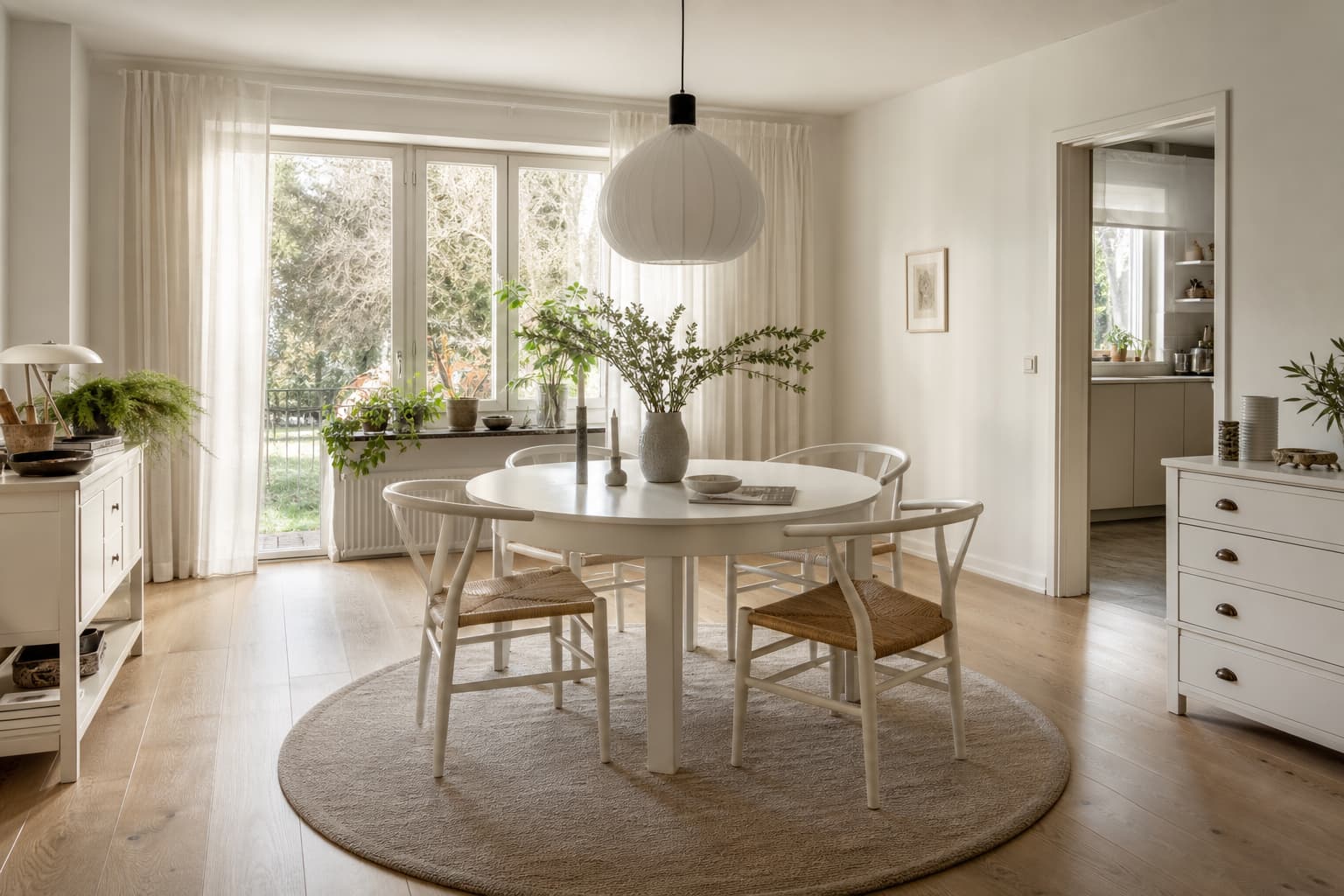 15 Esszimmer-Ideen für einen runden weißen Tisch