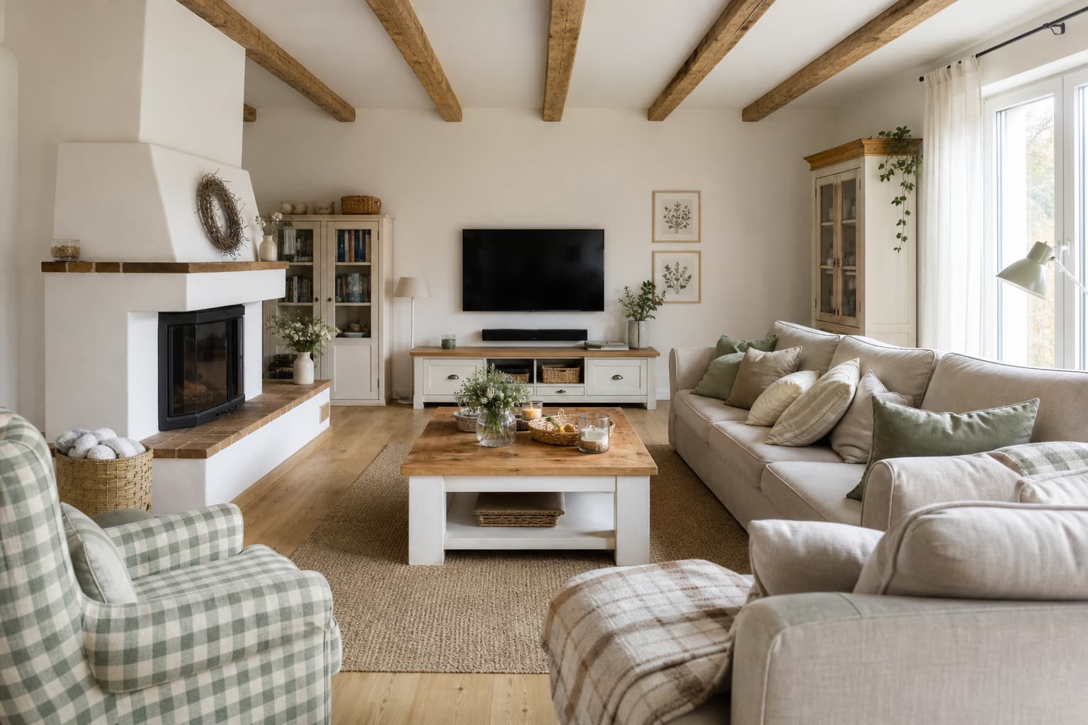17 Ideen für ein Wohnzimmer im Landhausstil mit stilvoller TV-Wand