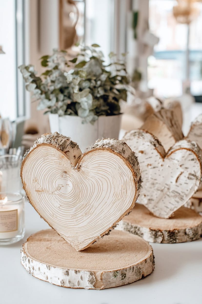 Birkenholz-Herz aus Holzscheiben als Frühlingsdeko