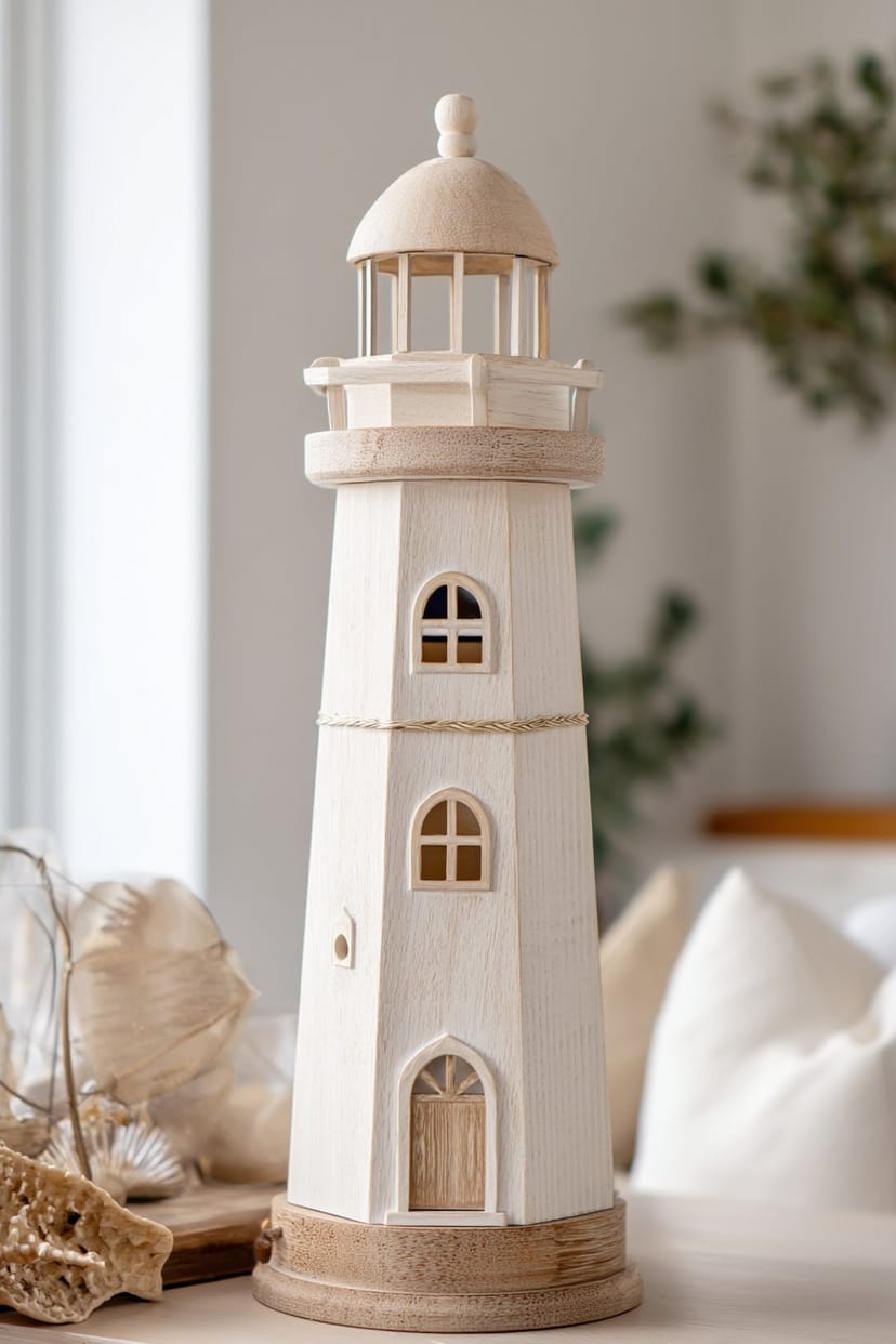 Holz-Leuchtturm Deko mit feinen Schnitzereien