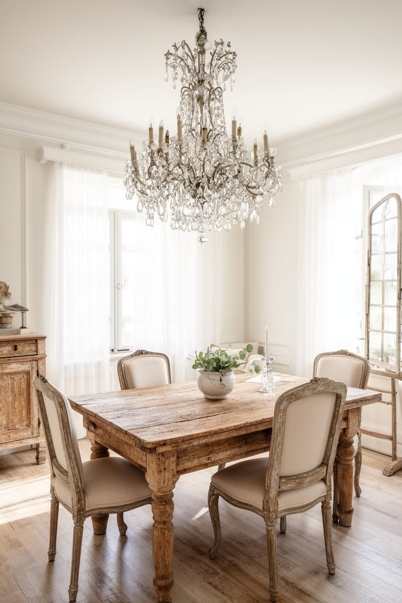 Französisches Landhaus Wohnzimmer mit Kristallleuchter