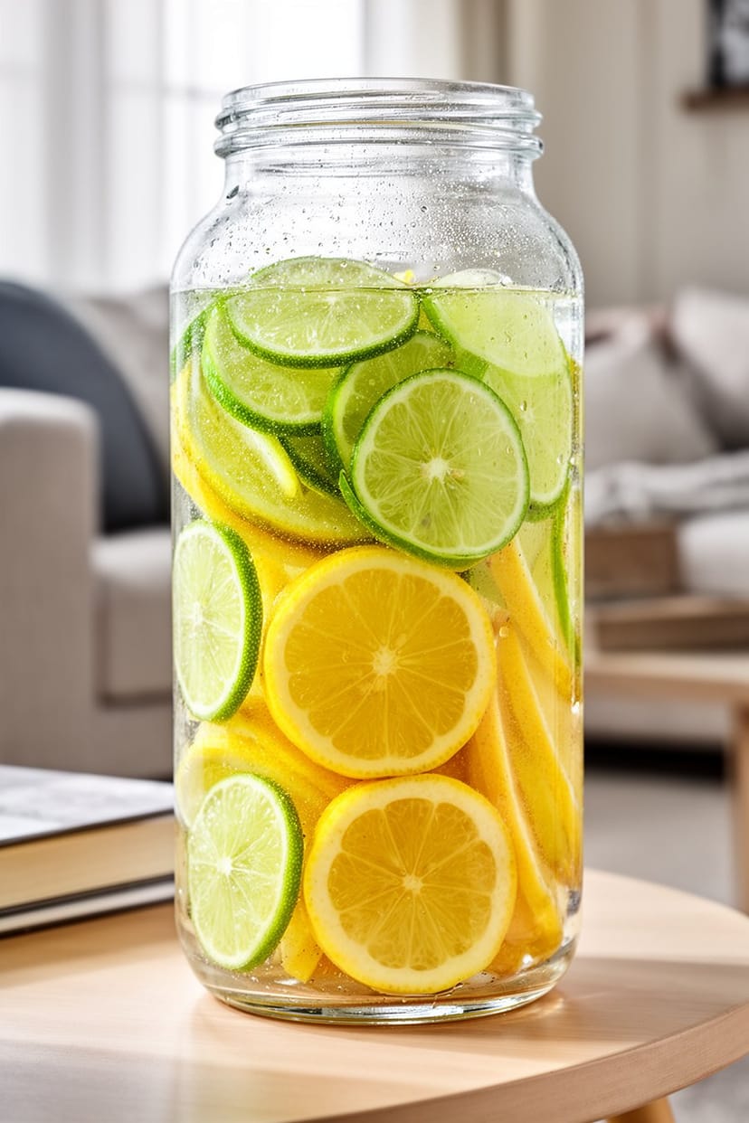 Limetten und Zitronen im Glas als Sommerdeko
