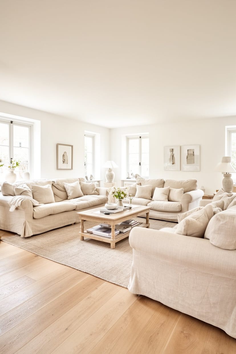 Modernes französisches Landhauswohnzimmer in Beige und Creme