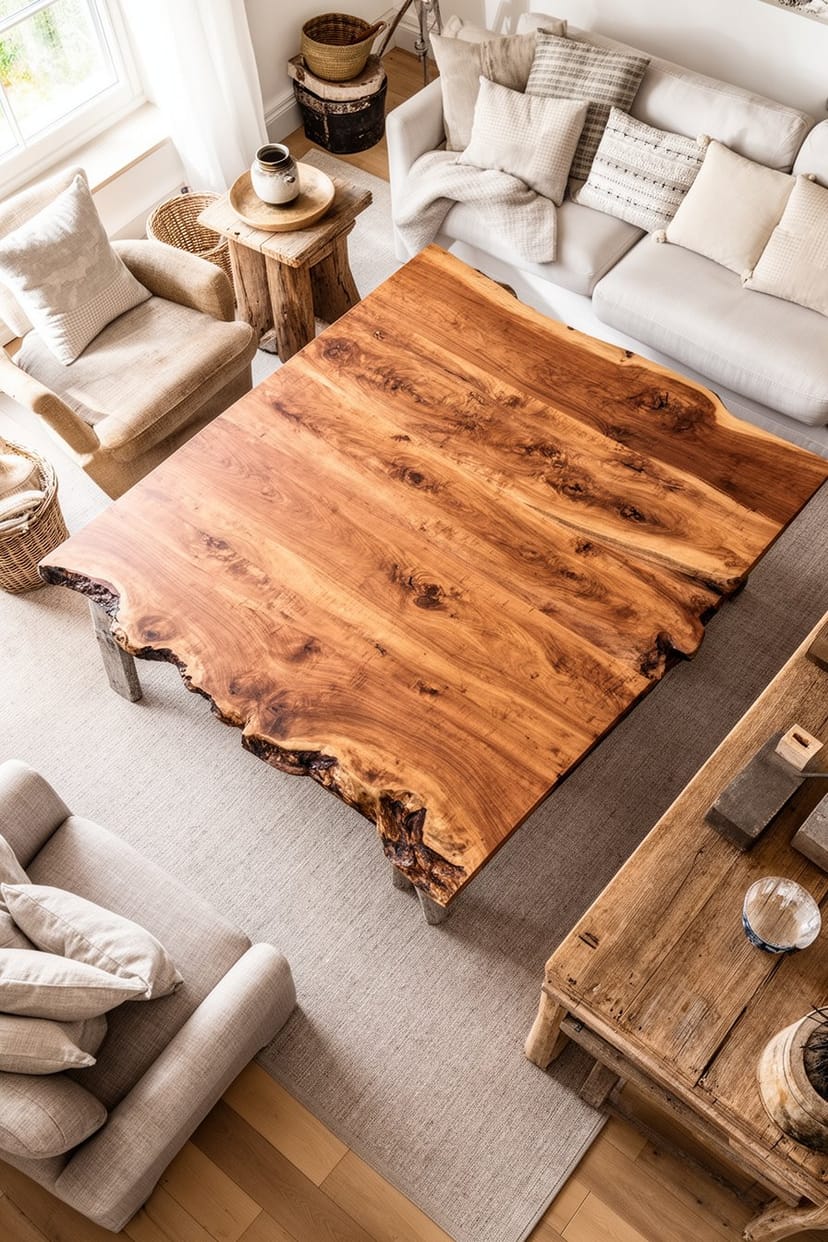 Wohnzimmer im Landhausstil mit massivem Holzcouchtisch