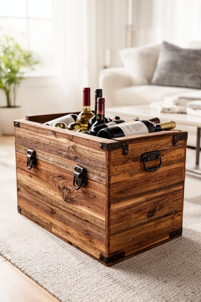Holz-Weinkiste als sommerliche Wohnzimmerdeko