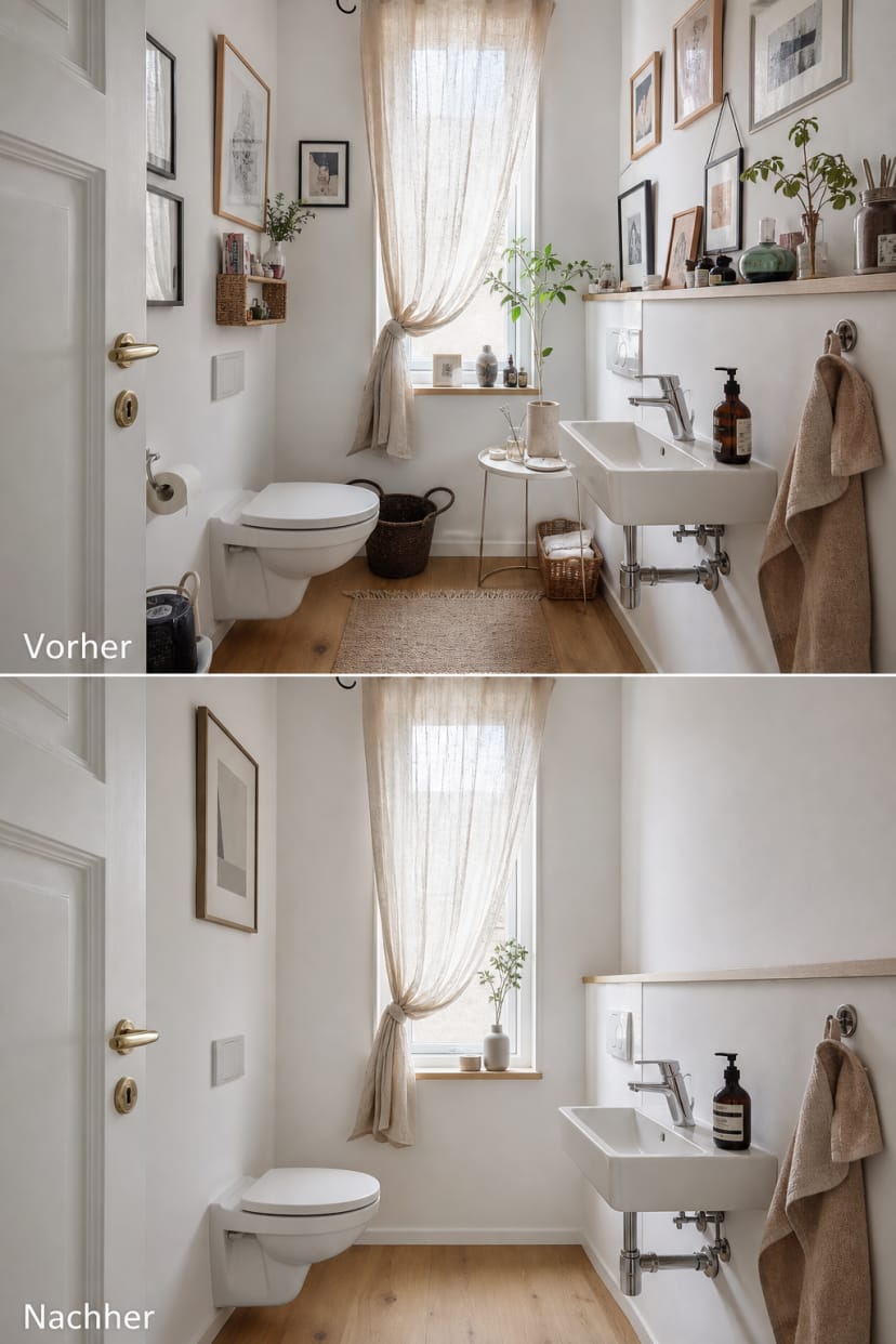 Vorher Nachher kleines Gäste WC Deko reduziert