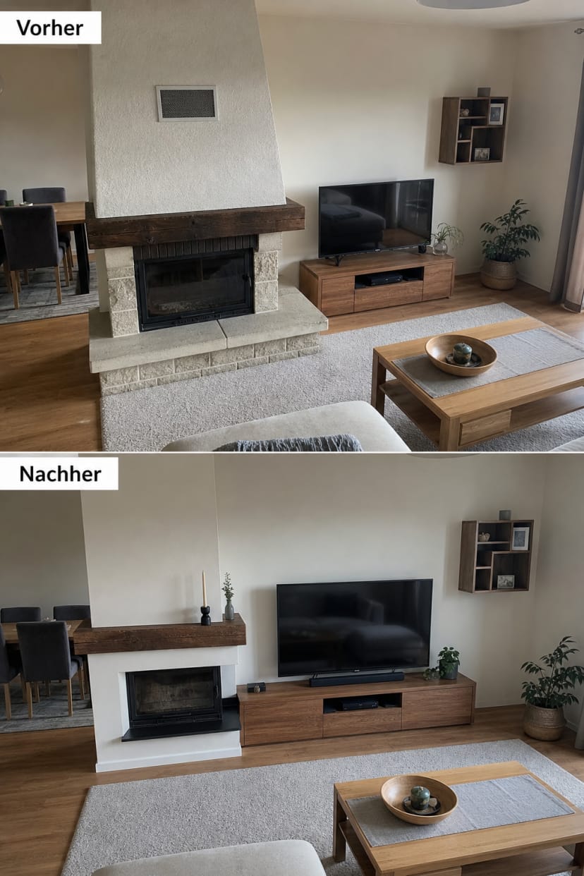 Der Kamin dominiert das Gesamtbild
