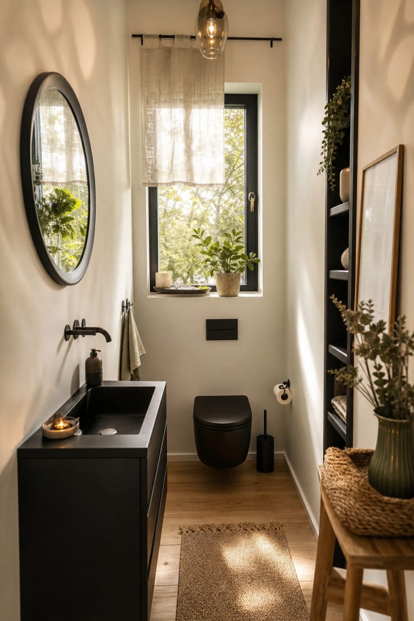 kleines dunkles gäste-wc mit fenster