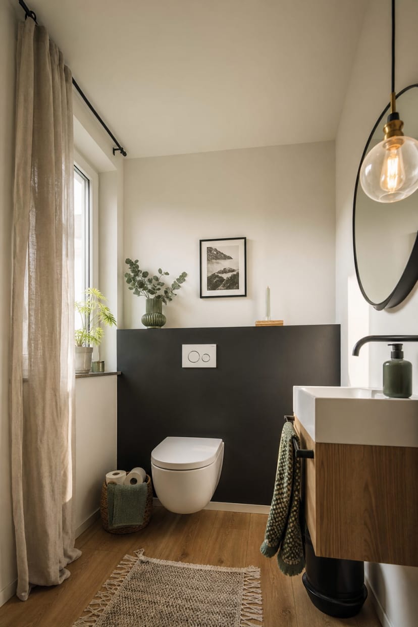 Kleines Gäste-WC mit schwarzer Akzentwand