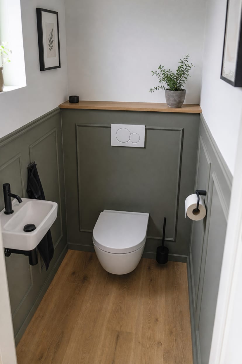 Gäste-WC mit halbhoher Wandverkleidung Blick