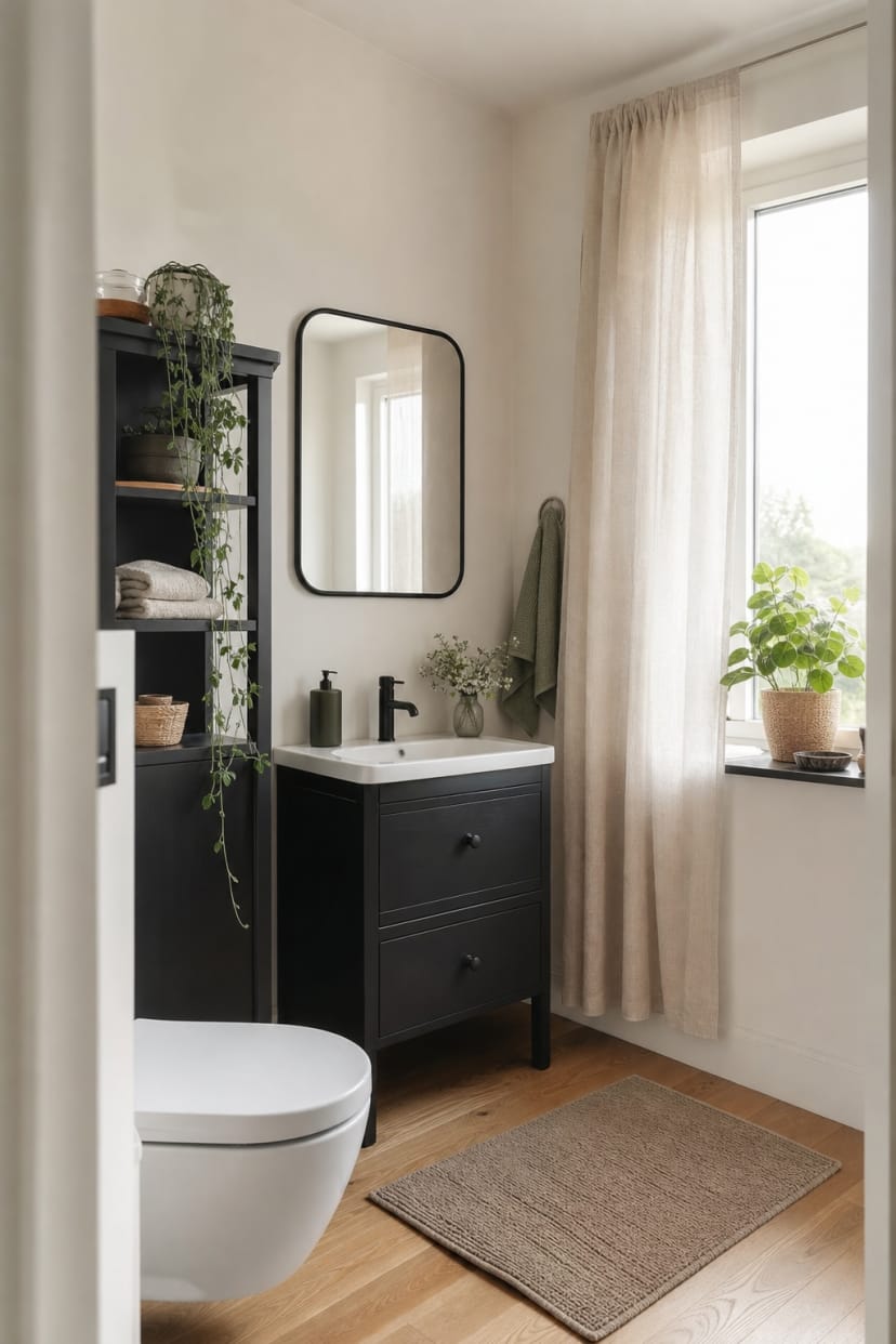 Kleines Gäste-WC mit schwarzem Waschtisch
