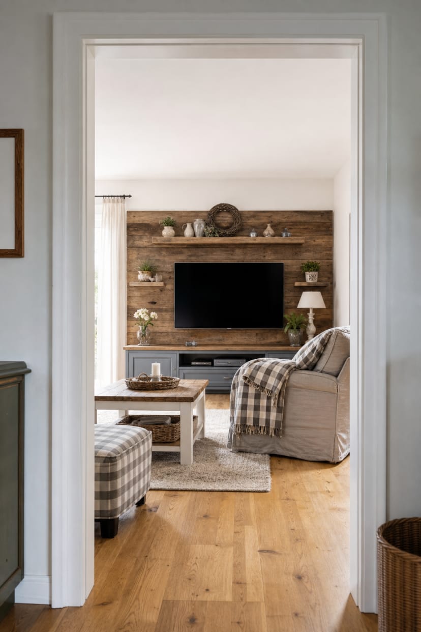 Rustikale Holz-TV-Wand im Landhausstil