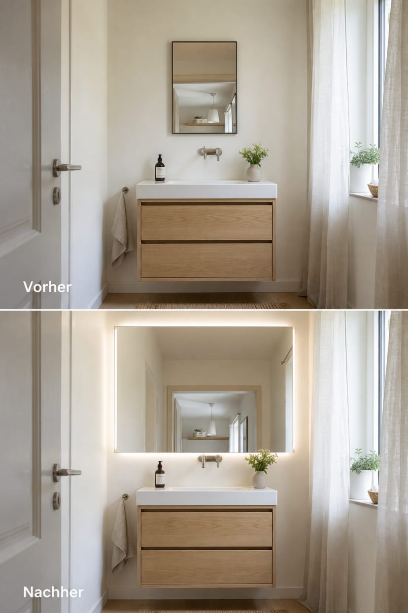 kleines gaeste wc spiegel vorher nachher beleuchtung