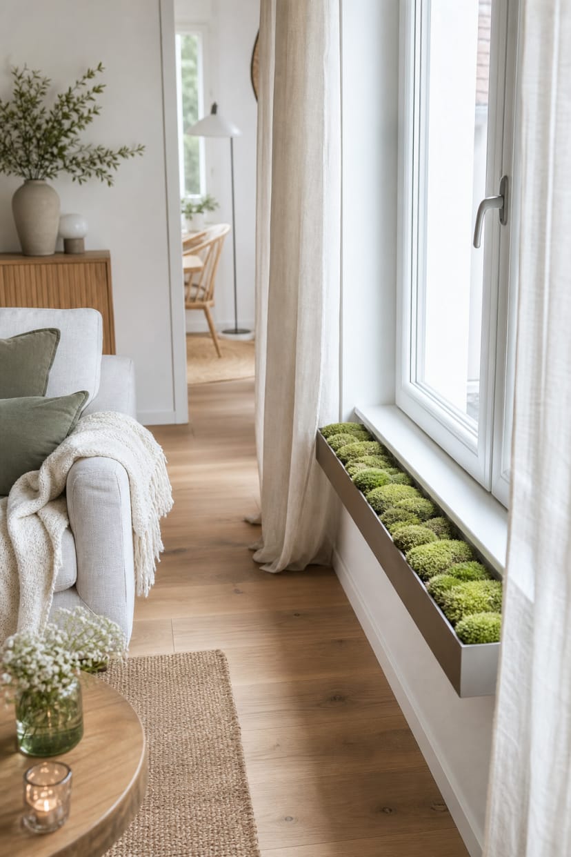 Unter dem Fenster Kasten mit Moos