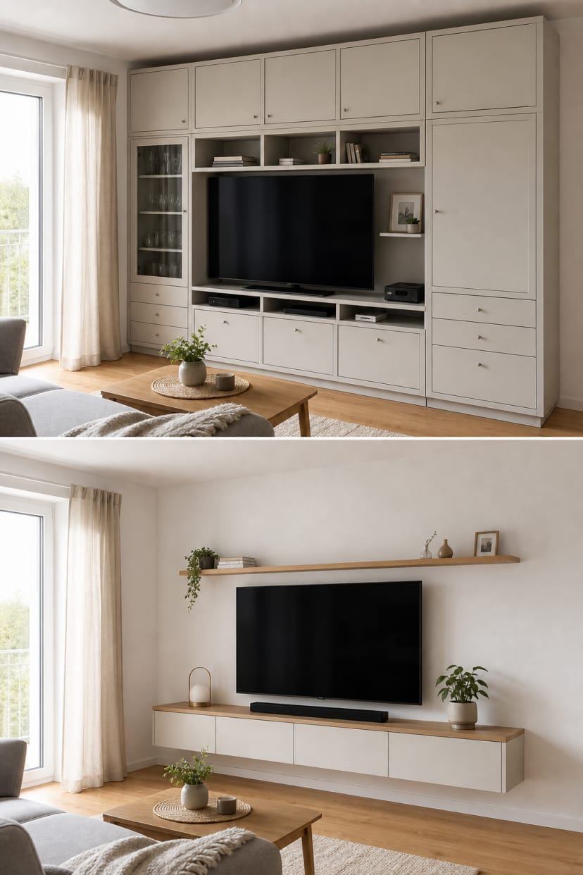 TV-Wand vorher nachher Vergleich kompakt