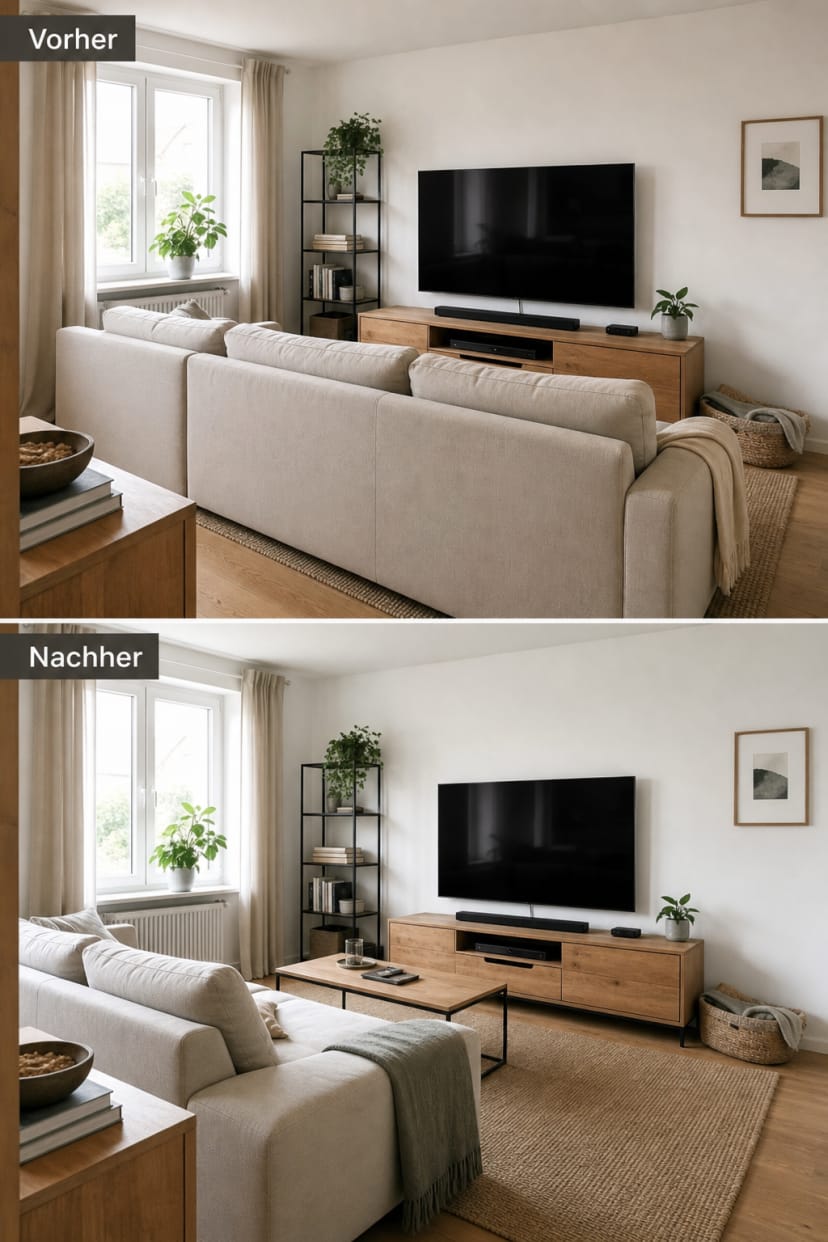 Zu wenig Abstand zwischen Sofa und TV
