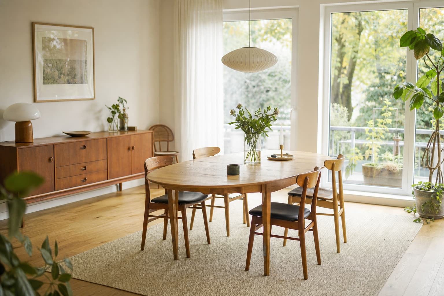 17 Esszimmer-Ideen im Mid Century Modern Stil mit warmem Holz, runden Formen und klaren Linien