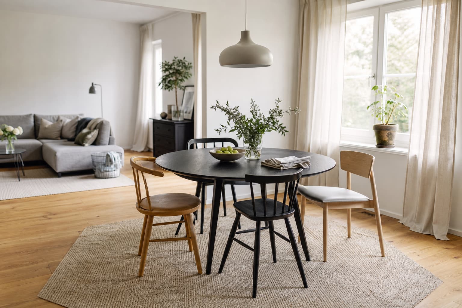 19 Esszimmer-Ideen mit rundem schwarzem Tisch für stimmige Räume
