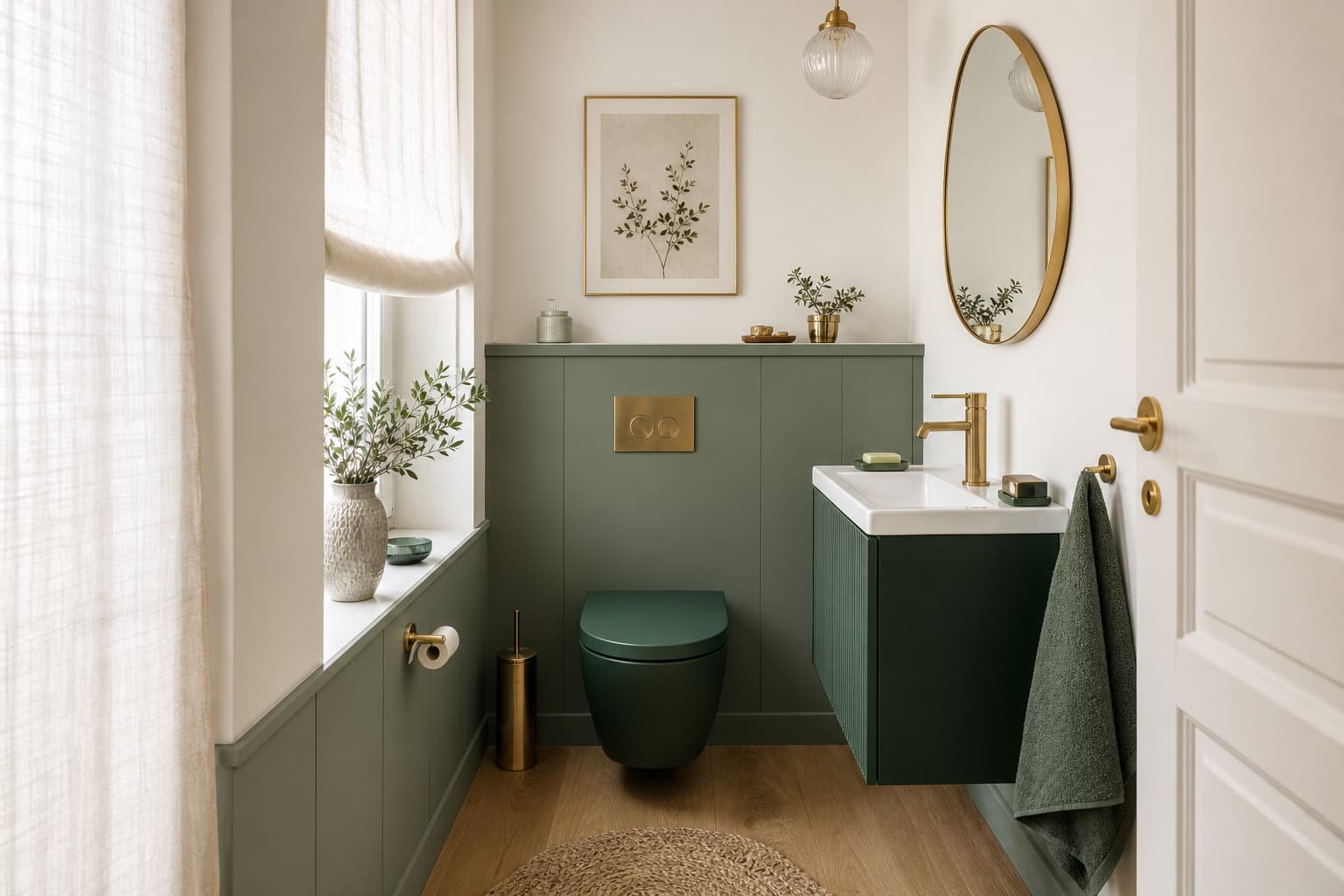15 Gäste-WC-Ideen in Grün und Gold für kleine Räume