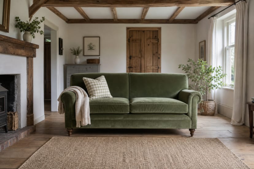 14 Ideen für ein Landhausstil-Wohnzimmer mit grünem Sofa und viel Gemütlichkeit