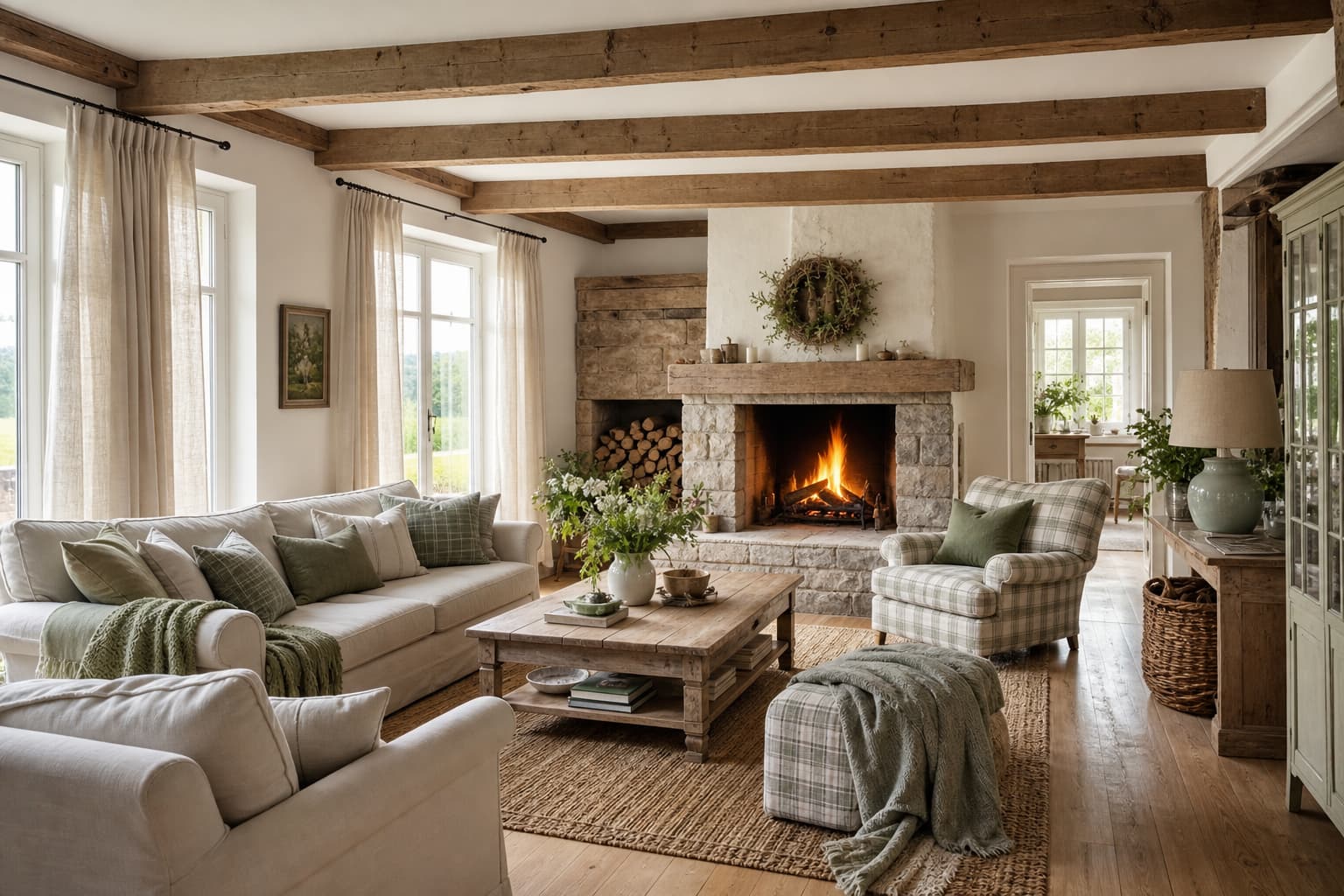 15 Ideen für dein Landhausstil-Wohnzimmer: rustikal modern mit Holz, Stoffen und warmen Farben
