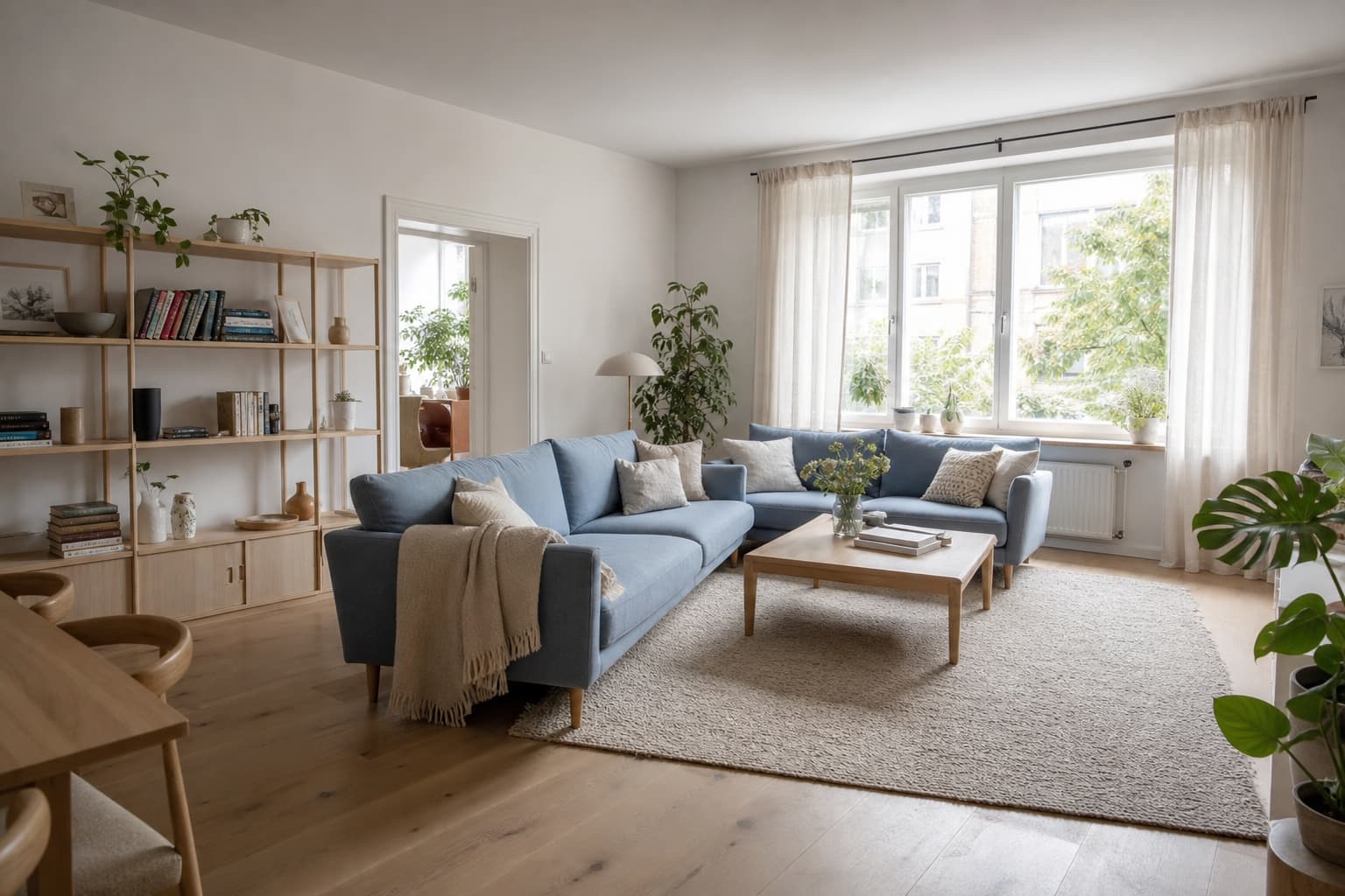 16 Ideen für ein skandinavisches Wohnzimmer in Blau mit hellem Holz und klaren Linien