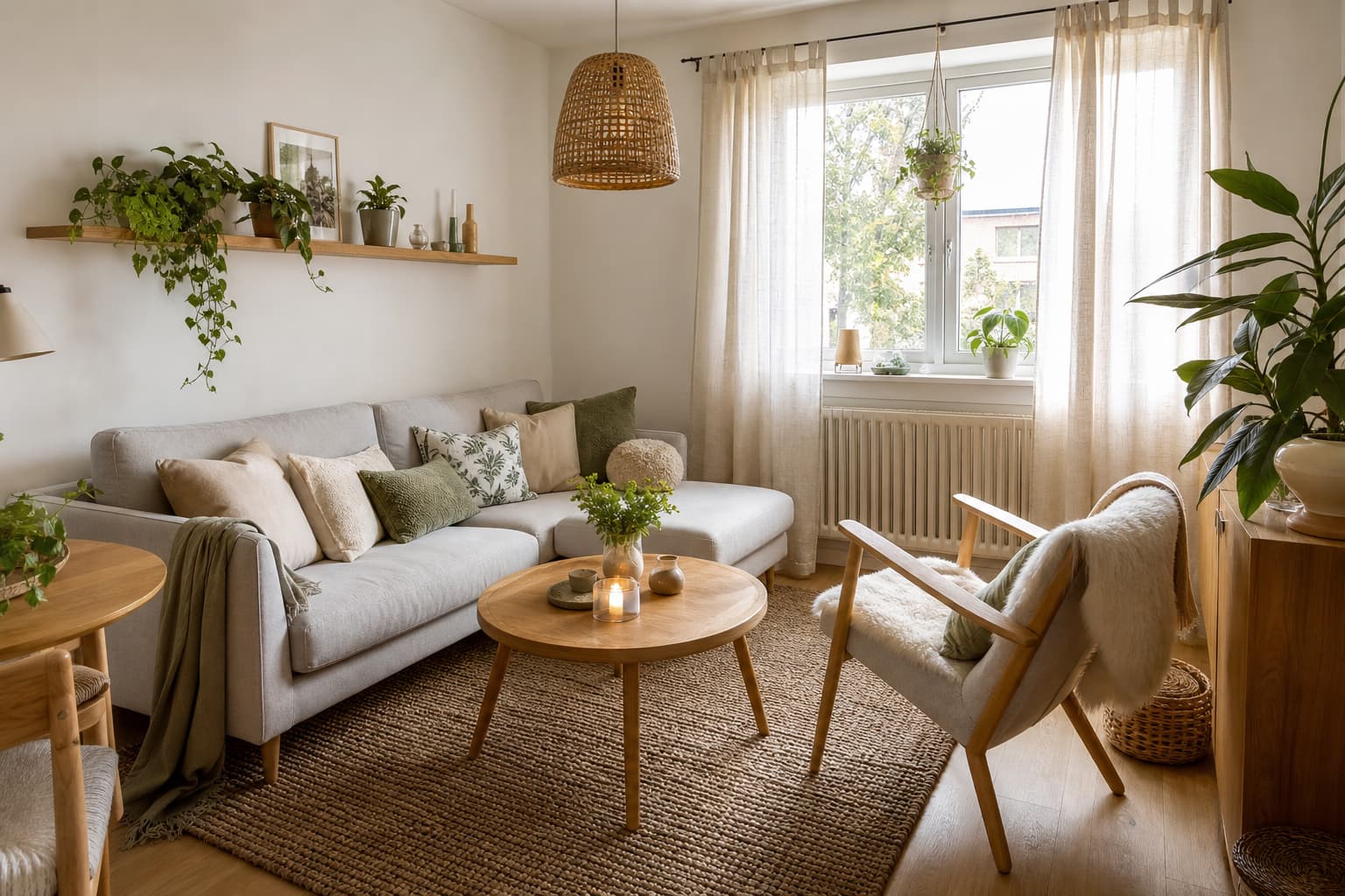 Kleines Wohnzimmer mit großzügigem Teppich